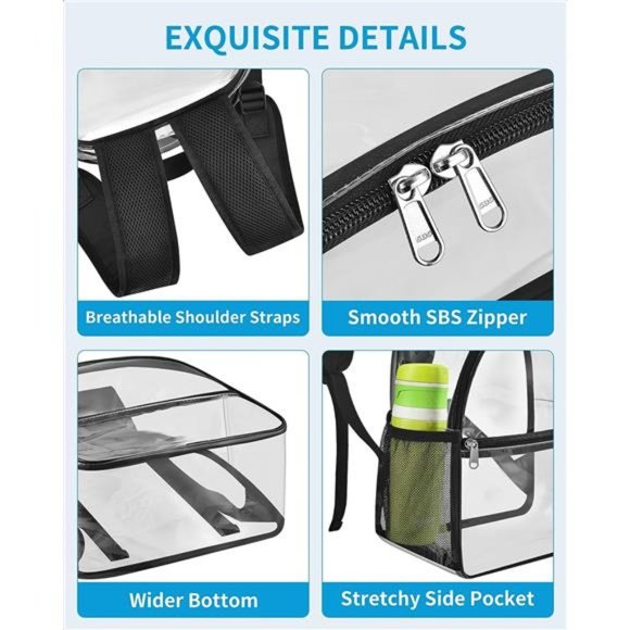 Clear Backpack Stadium Approved 12×6×12,Clear StadiumBag for Concert Sport Event - Picture 5 of 6